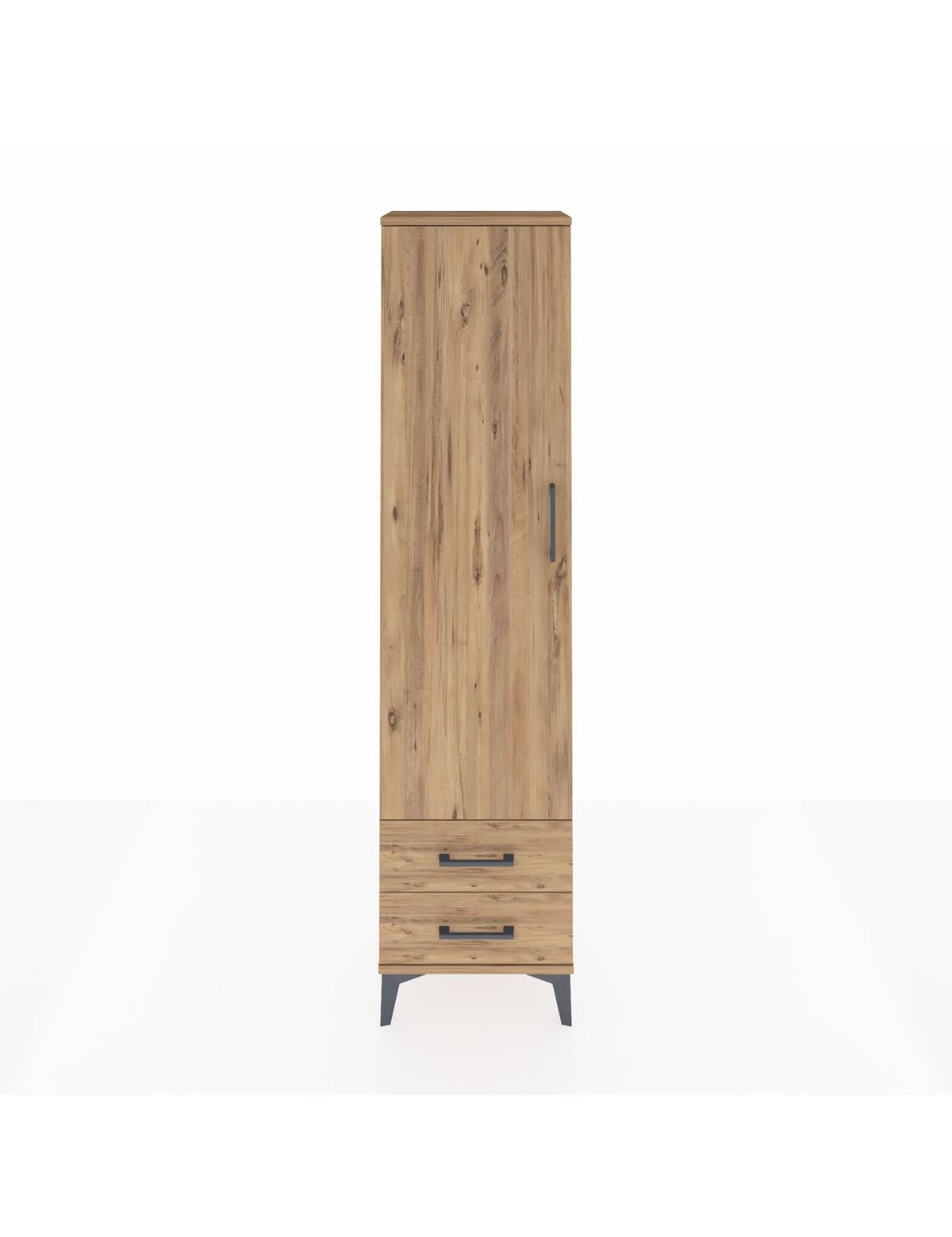 Arges Dolap Tek Raflı 2 Çekmeceli Tek Askılı 44x30x182 Çam-Çam