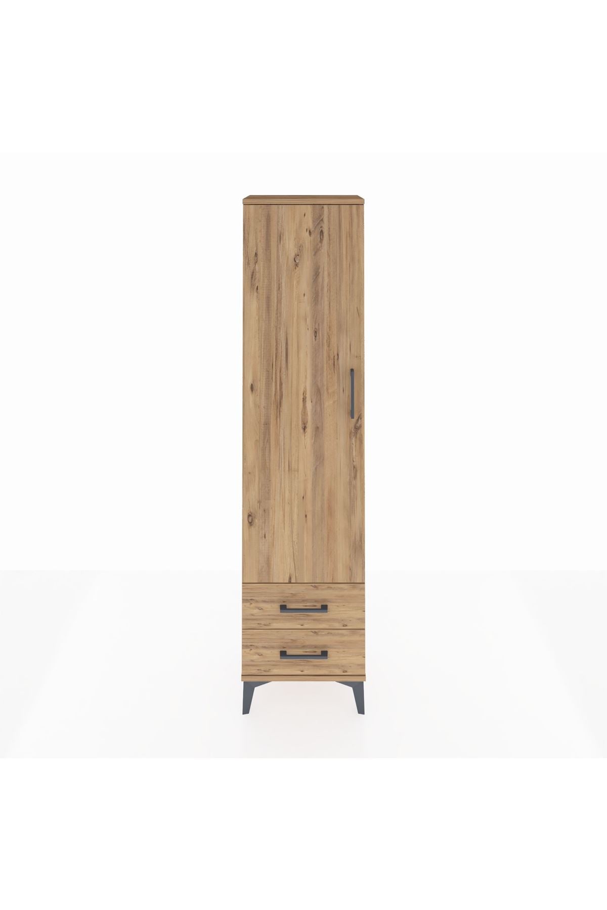 Arges Dolap Tek Raflı 2 Çekmeceli Tek Askılı 44x30x182 Çam-Çam