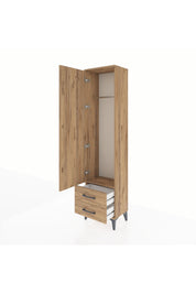 Arges Dolap Tek Raflı 2 Çekmeceli Tek Askılı 44x30x182 Çam-Çam