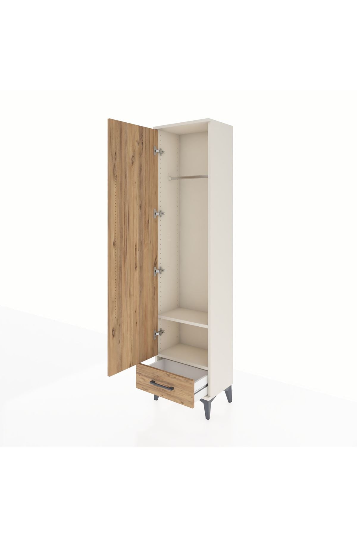 Arges Dolap 2 Raflı Tek Çekmeceli Tek Askılı 44x30x182 Aytaşı-Çam