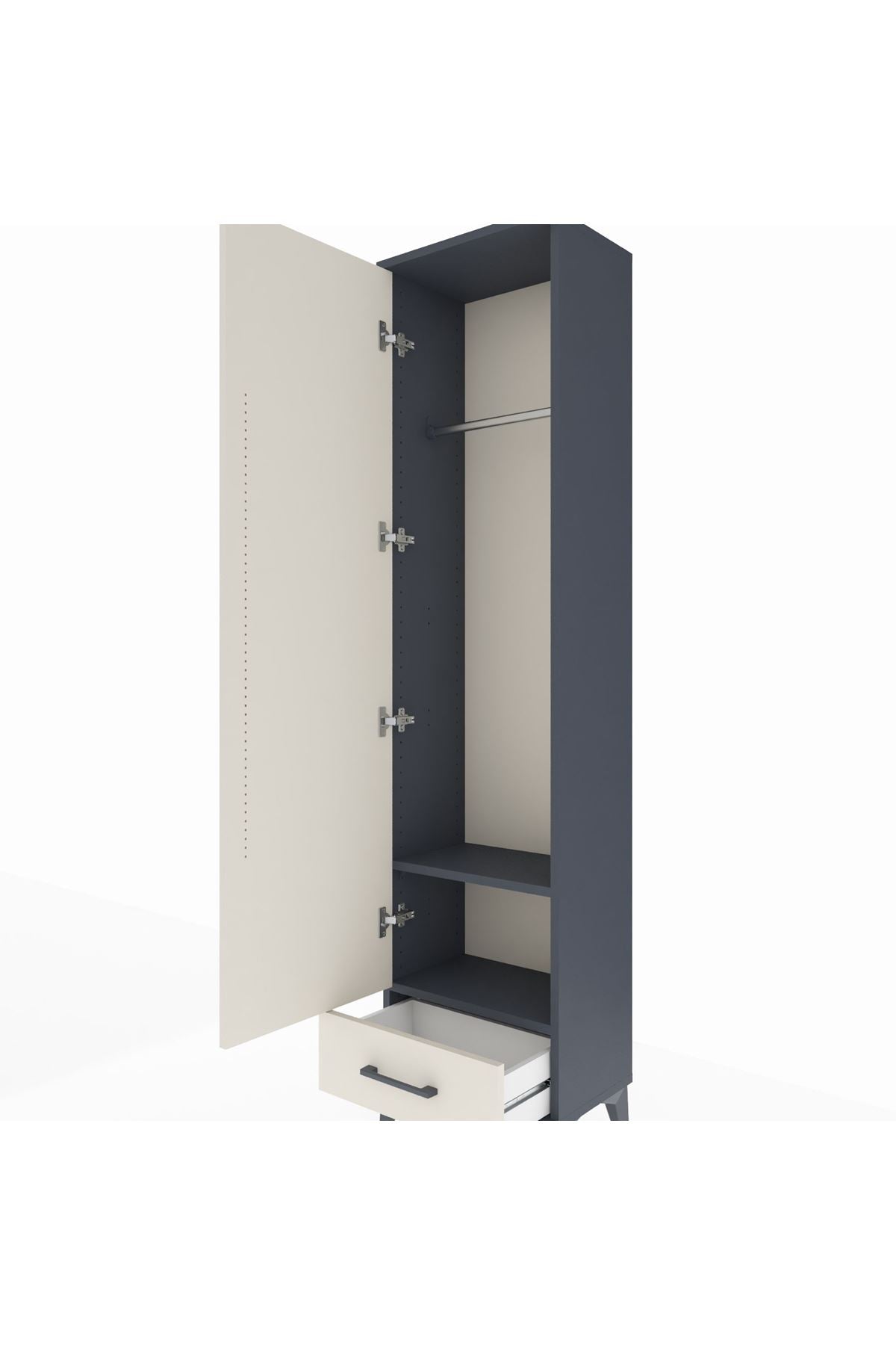 Arges Dolap 2 Raflı Tek Çekmeceli Tek Askılı 44x30x182 Antrasit-Aytaşı