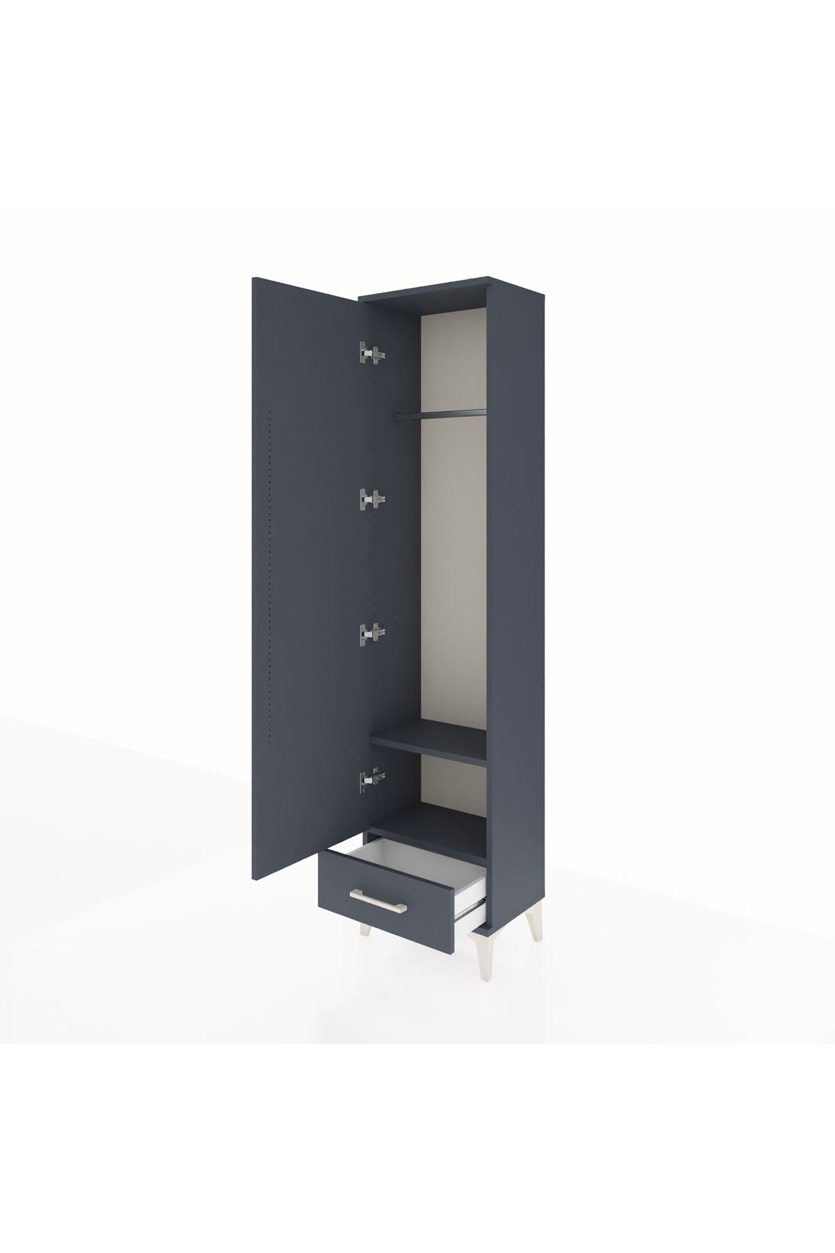 Arges Dolap 2 Raflı Tek Çekmeceli Tek Askılı 44x30x182 Antrasit-Antrasit