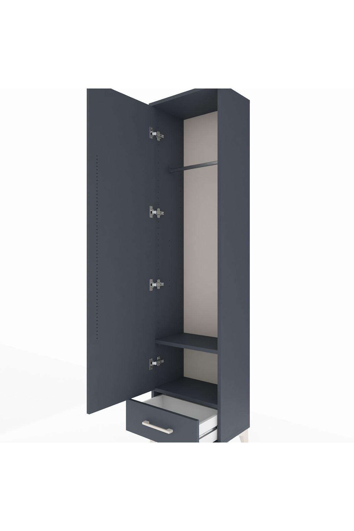 Arges Dolap 2 Raflı Tek Çekmeceli Tek Askılı 44x30x182 Antrasit-Antrasit