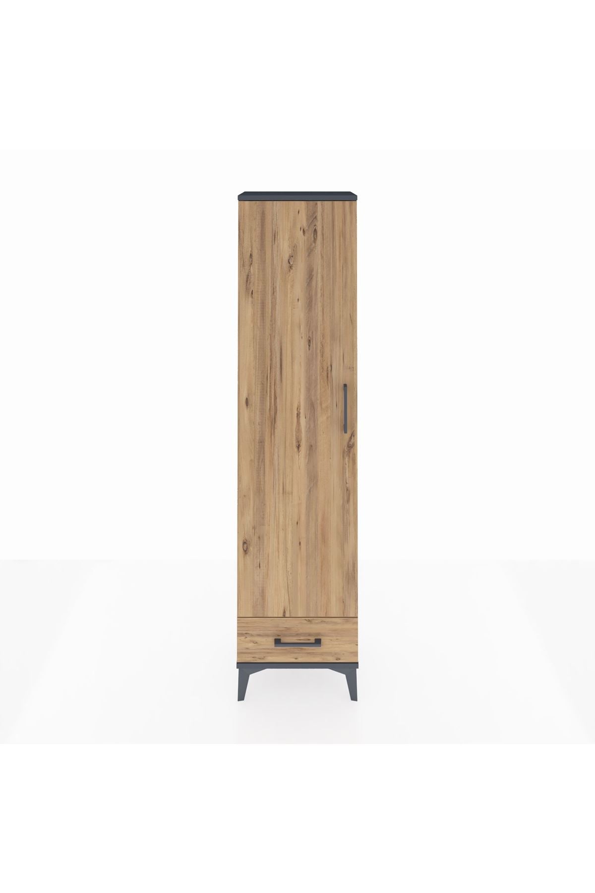 Arges Dolap 2 Raflı Tek Çekmeceli Tek Askılı 44x30x182 Antrasit-Çam