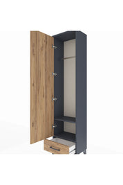 Arges Dolap 2 Raflı Tek Çekmeceli Tek Askılı 44x30x182 Antrasit-Çam