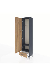 Arges Dolap 2 Raflı Tek Çekmeceli Tek Askılı 44x30x182 Antrasit-Çam