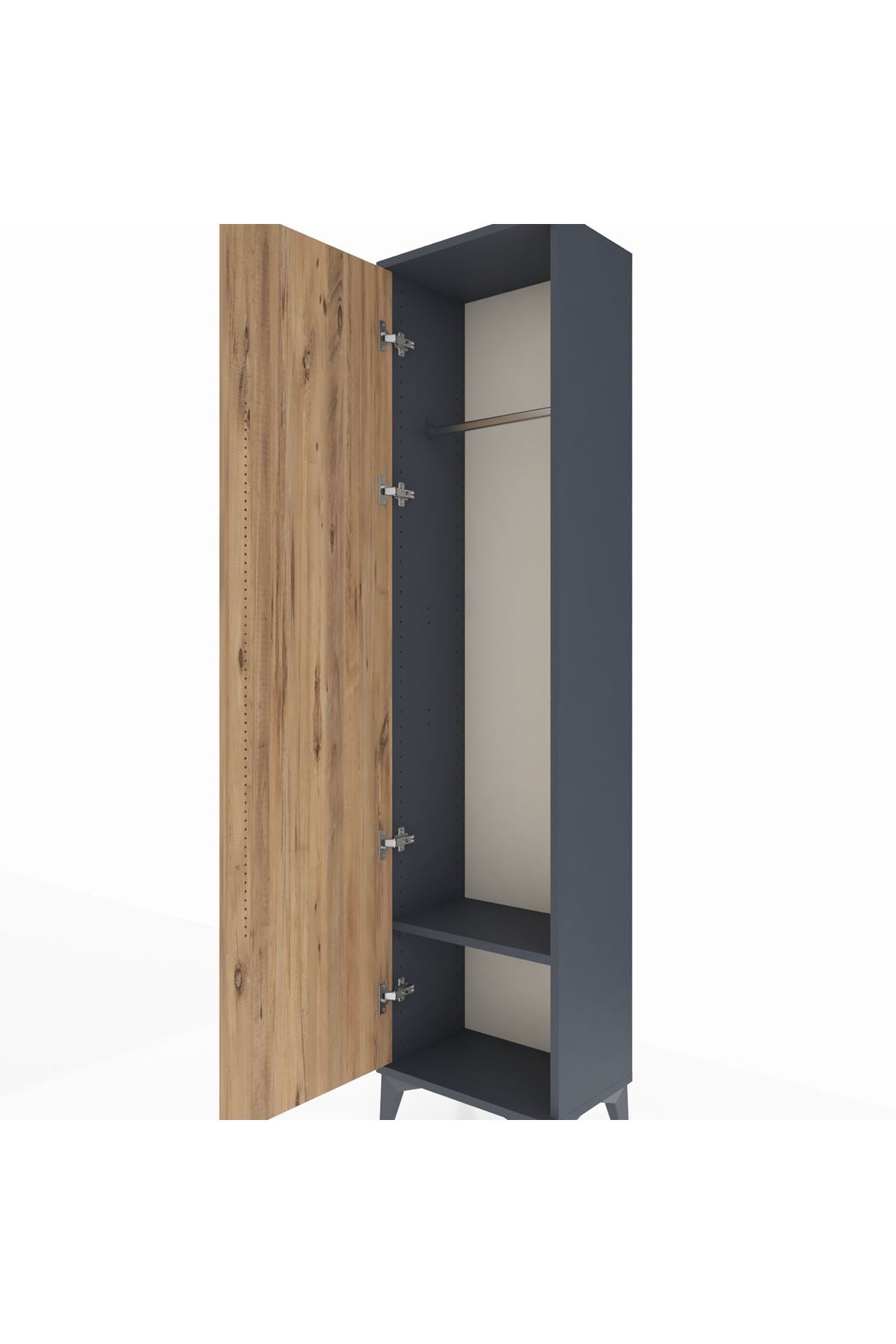 Arges Dolap Tek Raflı Tek Kapaklı Tek Askılı 44x30x182 Antrasit-Çam