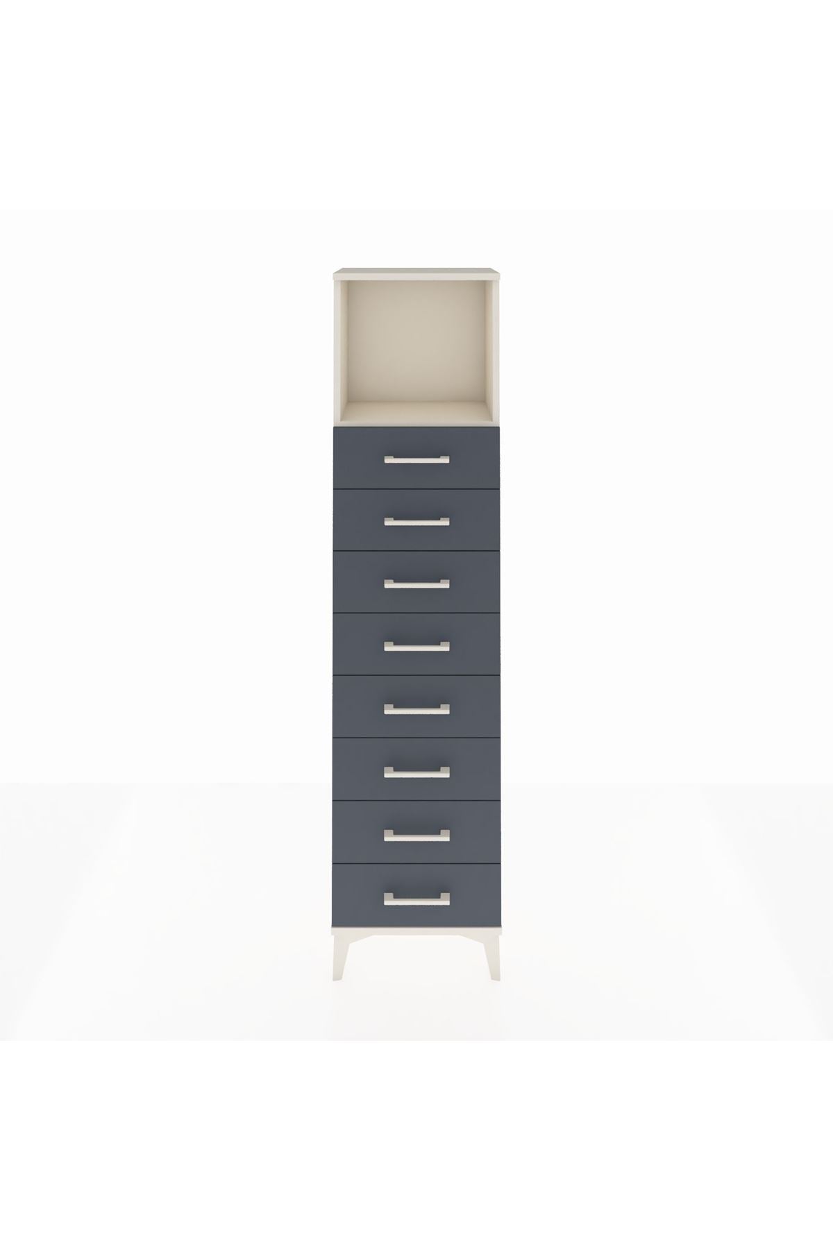 Arges Dolap Tek Raflı 8 Çekmeceli 44x30x182 Aytaşı-Antrasit