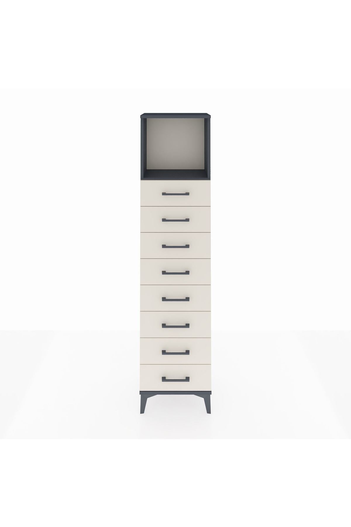 Arges Dolap Tek Raflı 8 Çekmeceli 44x30x182 Antrasit-Aytaşı