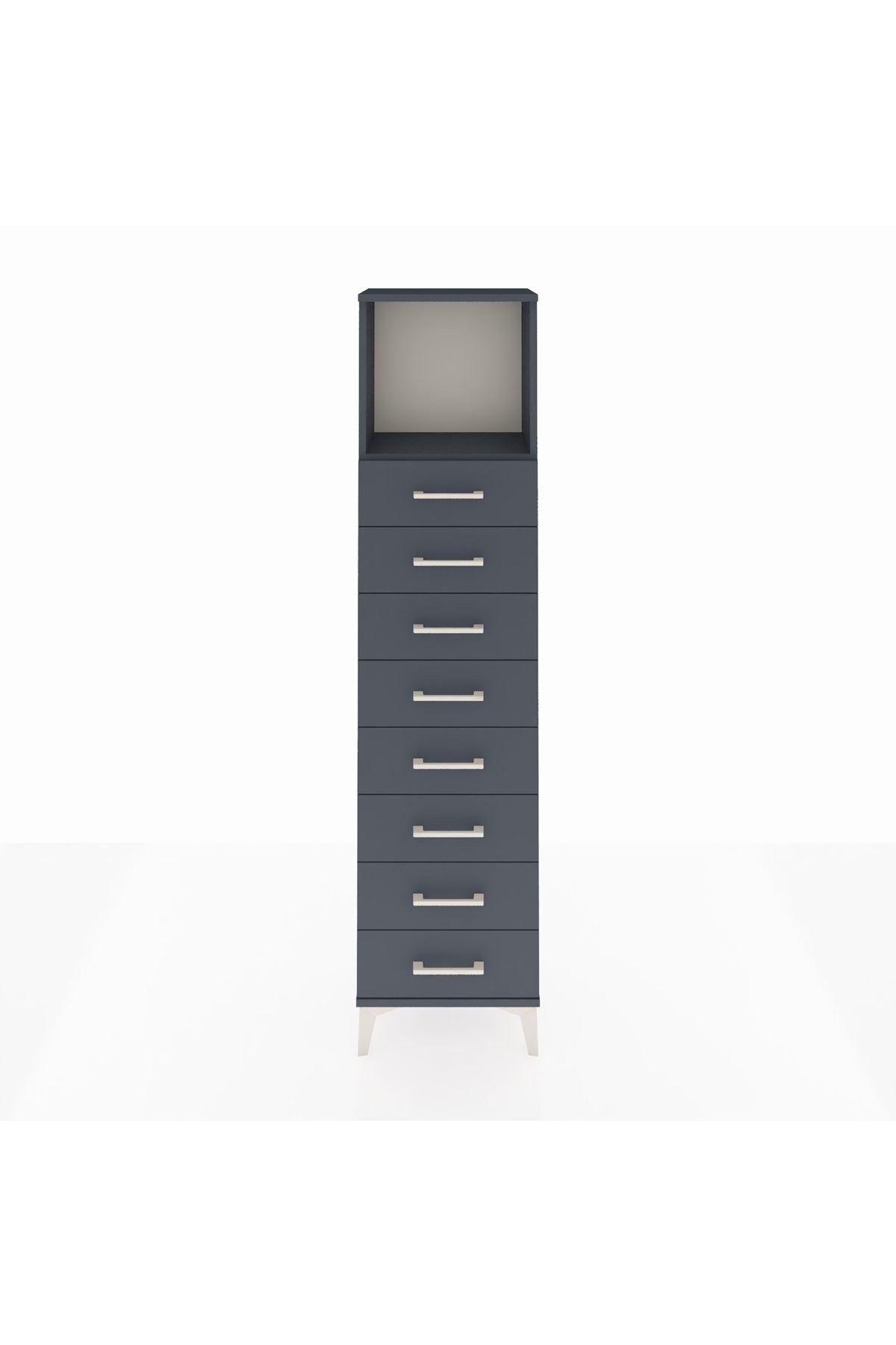 Arges Dolap Tek Raflı 8 Çekmeceli 44x30x182 Antrasit-Antrasit