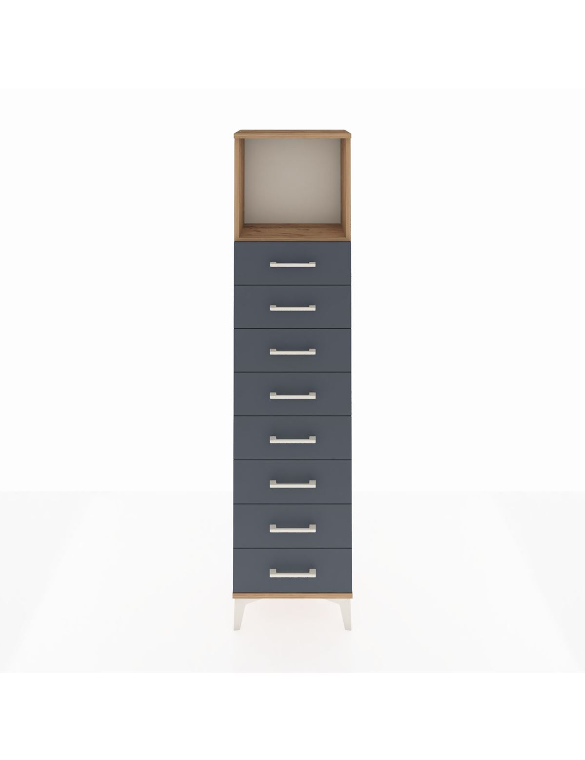 Arges Dolap Tek Raflı 8 Çekmeceli 44x30x182 Çam-Antrasit