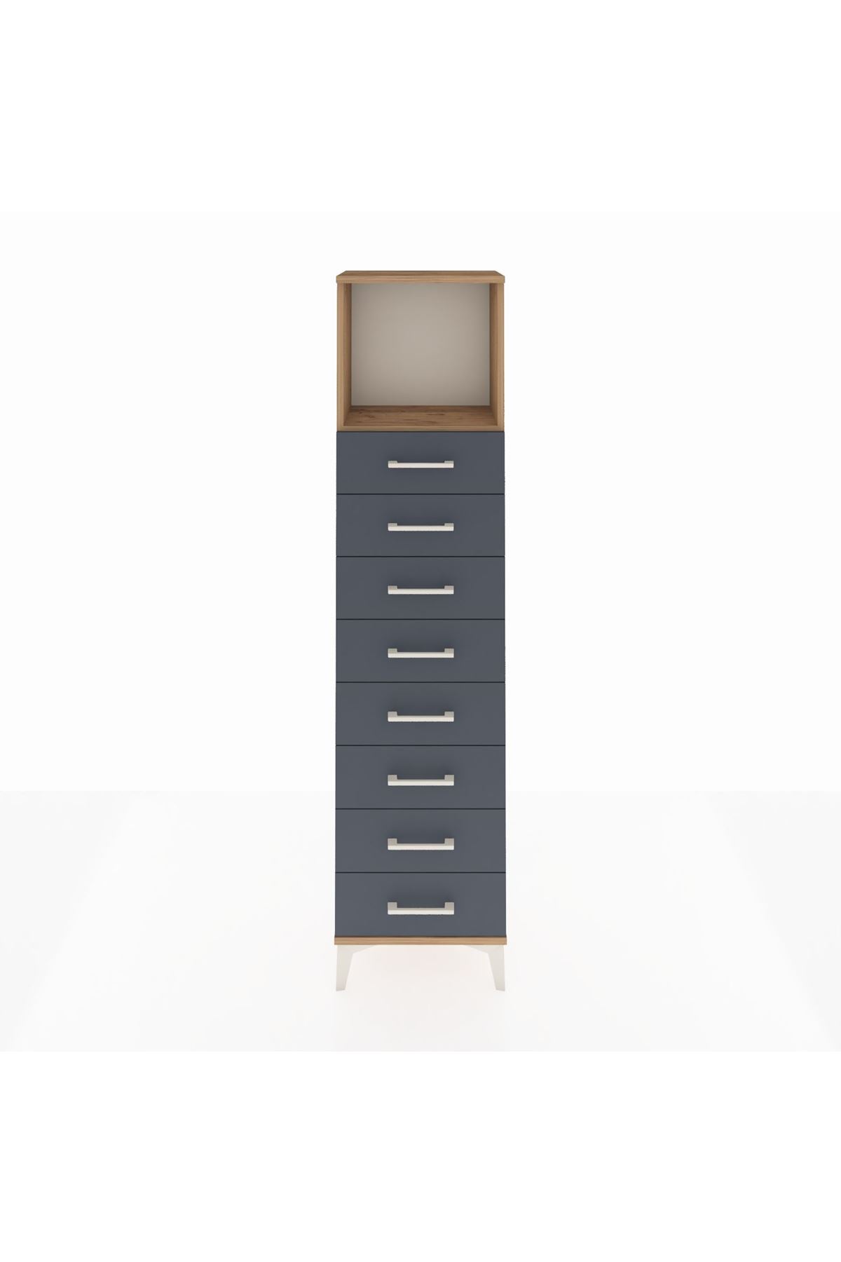 Arges Dolap Tek Raflı 8 Çekmeceli 44x30x182 Çam-Antrasit