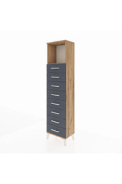 Arges Dolap Tek Raflı 8 Çekmeceli 44x30x182 Çam-Antrasit