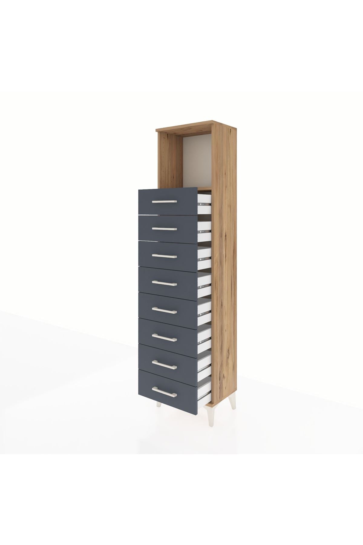 Arges Dolap Tek Raflı 8 Çekmeceli 44x30x182 Çam-Antrasit