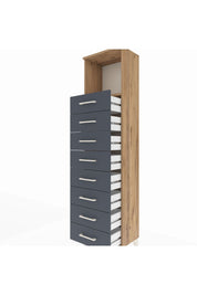 Arges Dolap Tek Raflı 8 Çekmeceli 44x30x182 Çam-Antrasit