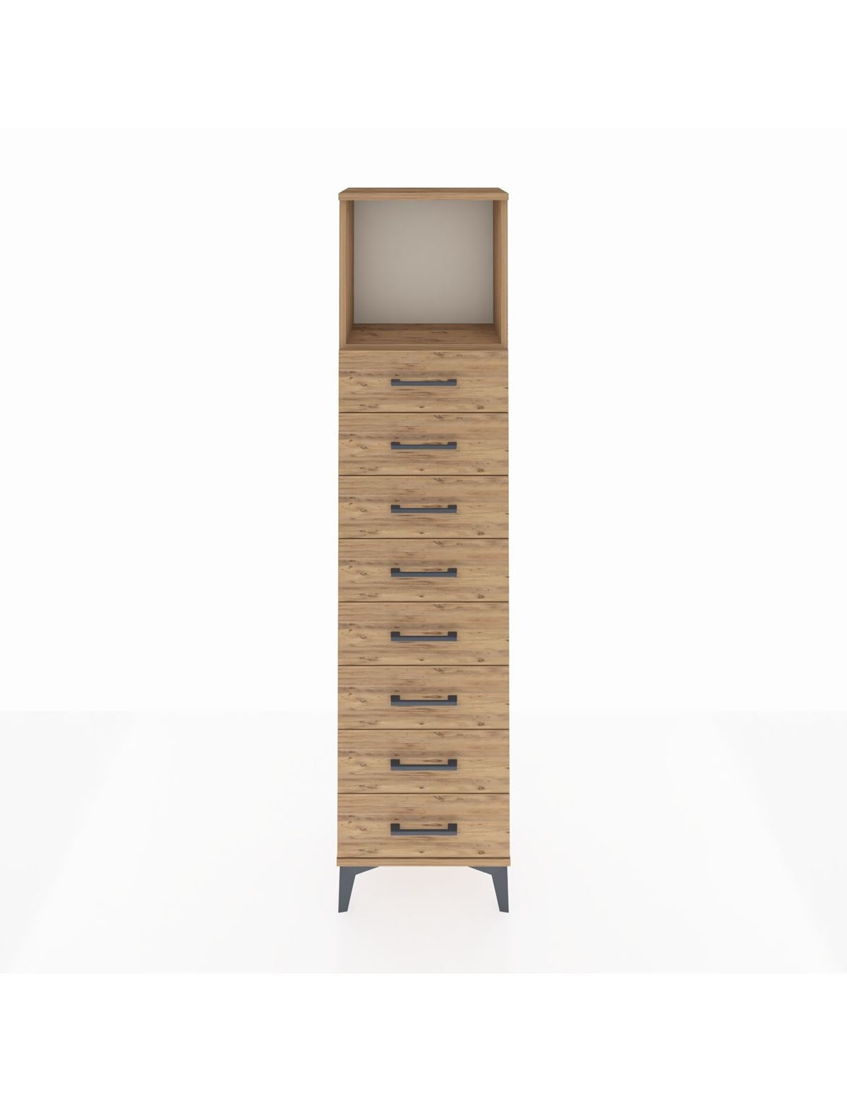 Arges Dolap Tek Raflı 8 Çekmeceli 44x30x182 Çam-Çam