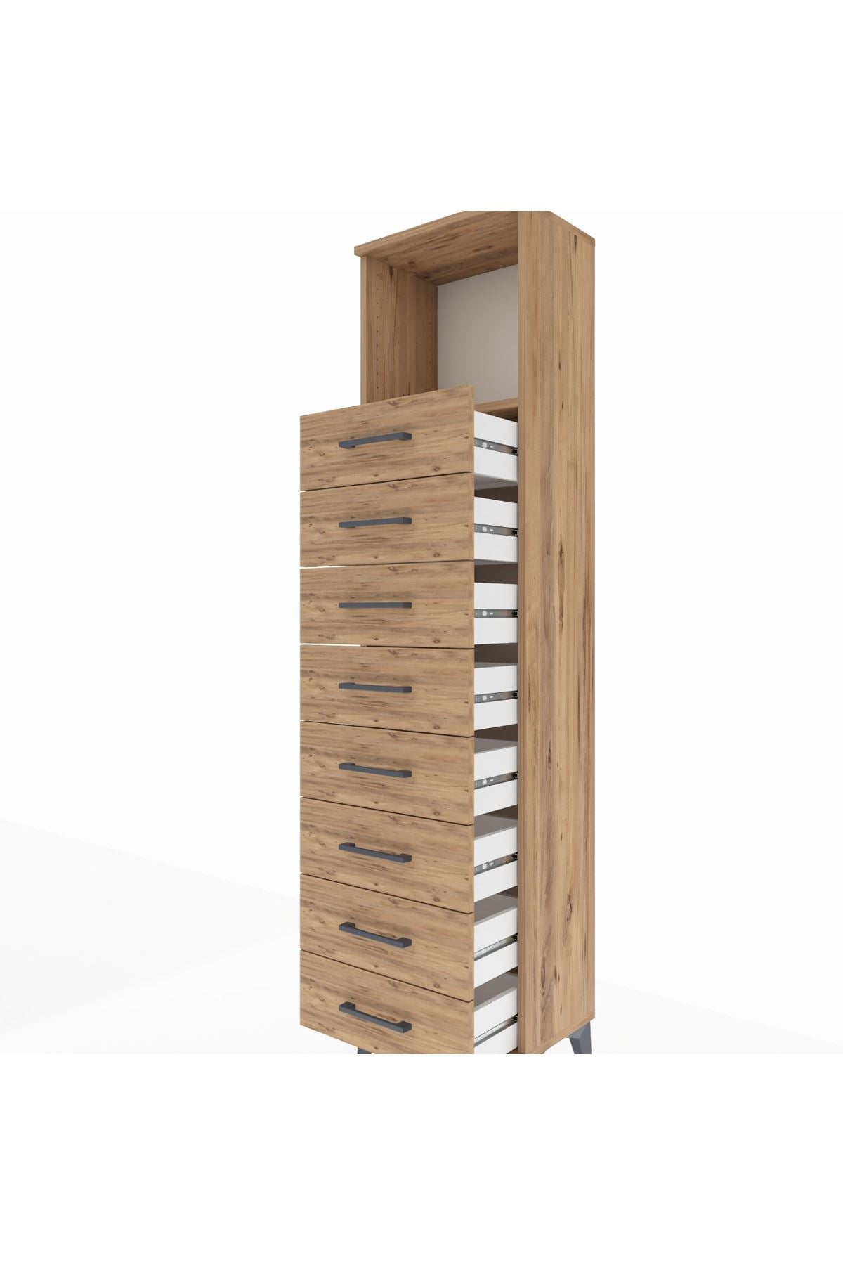 Arges Dolap Tek Raflı 8 Çekmeceli 44x30x182 Çam-Çam