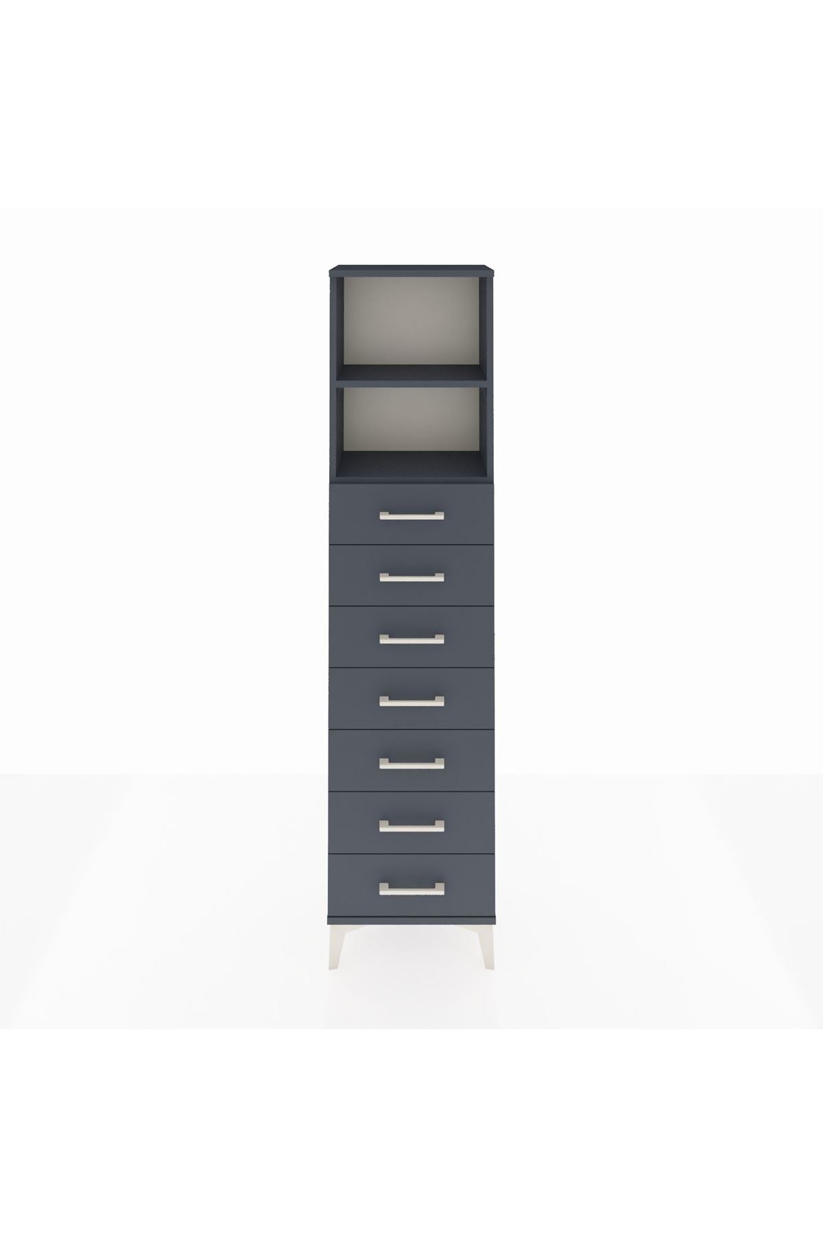 Arges Dolap 2 Raflı 7 Çekmeceli 44x30x182 Antrasit-Antrasit