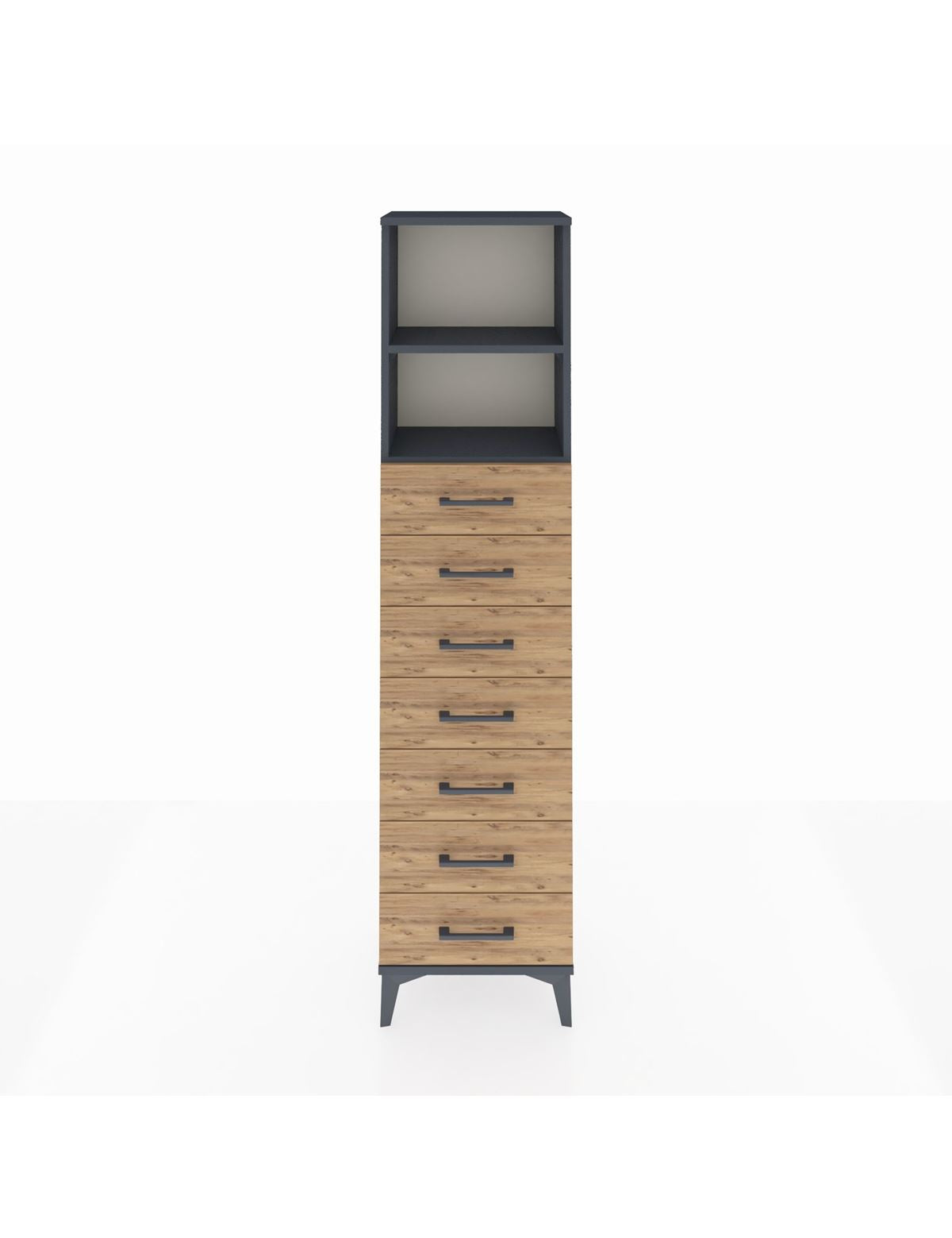 Arges Dolap 2 Raflı 7 Çekmeceli 44x30x182 Antrasit-Çam