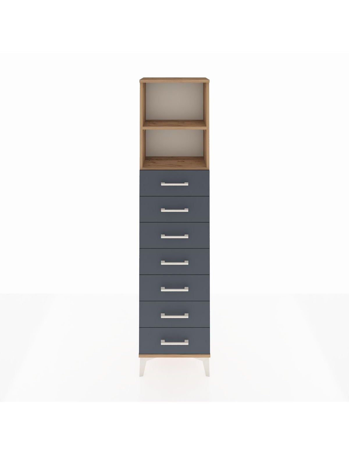 Arges Dolap 2 Raflı 7 Çekmeceli 44x30x182 Çam-Antrasit