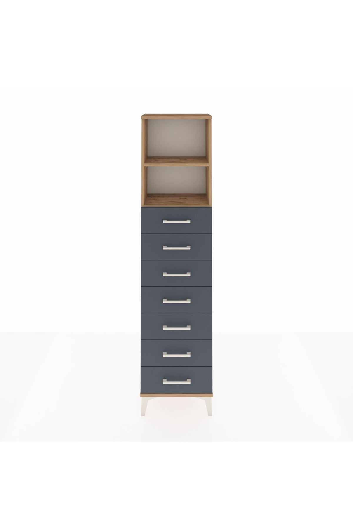 Arges Dolap 2 Raflı 7 Çekmeceli 44x30x182 Çam-Antrasit