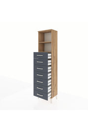 Arges Dolap 2 Raflı 7 Çekmeceli 44x30x182 Çam-Antrasit