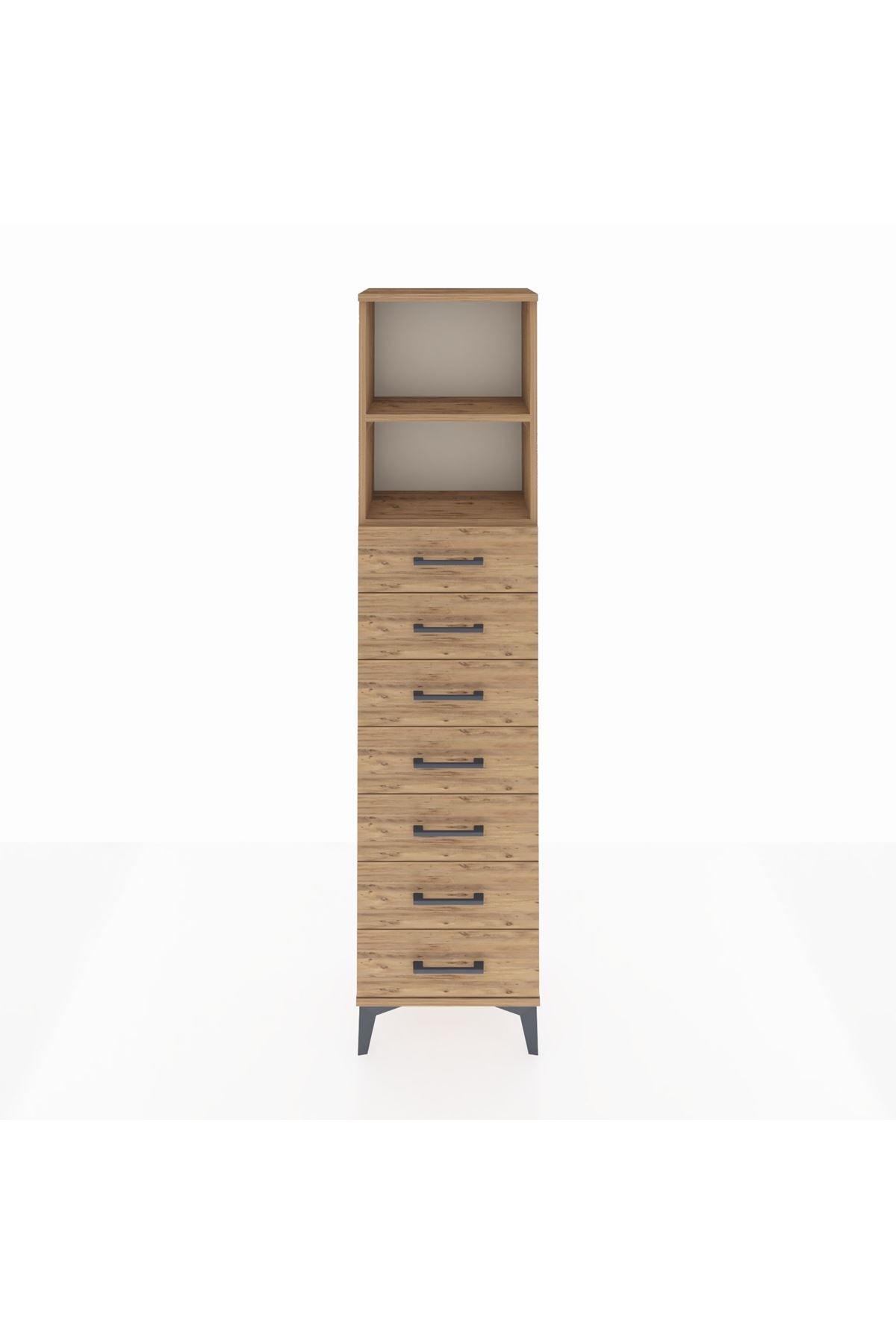 Arges Dolap 2 Raflı 7 Çekmeceli 44x30x182 Çam-Çam