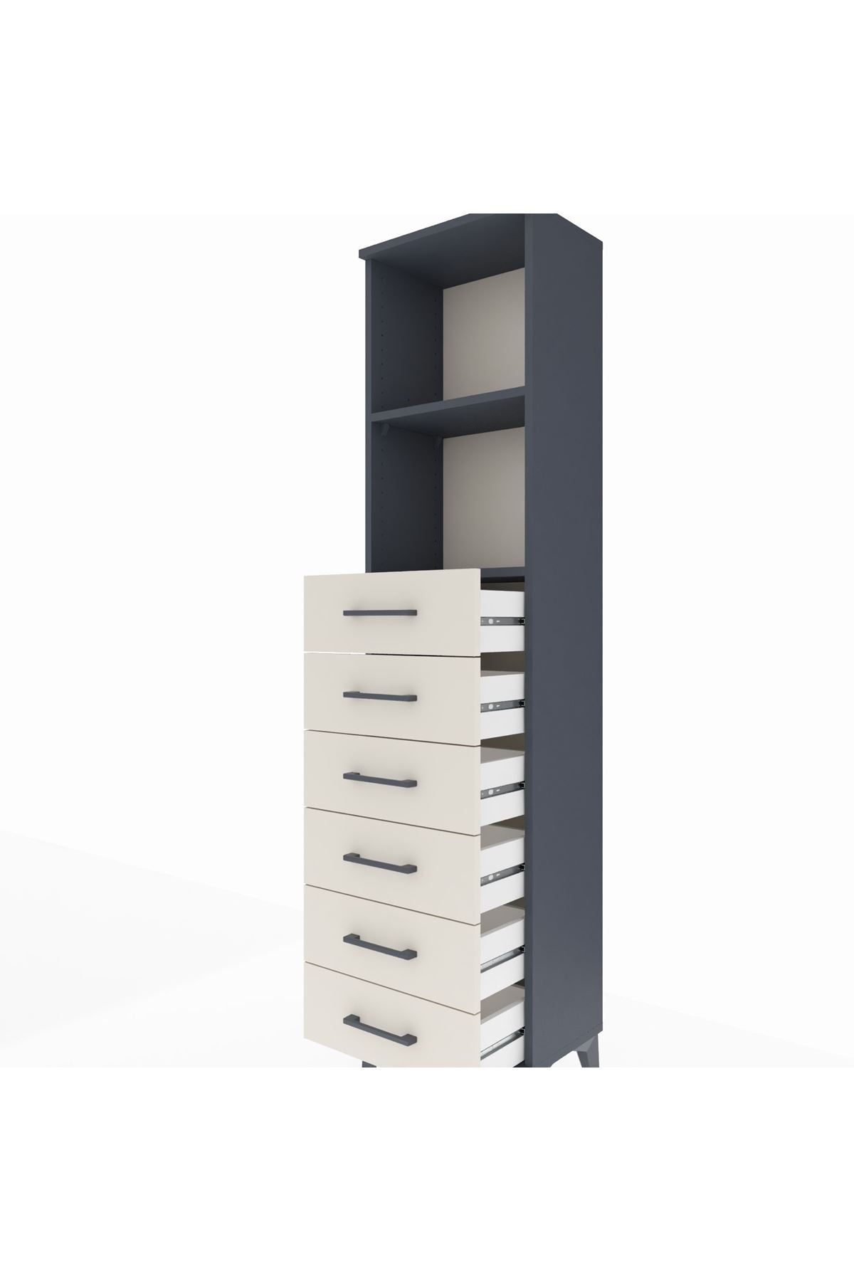 Arges Dolap 2 Raflı 6 Çekmeceli 44x30x182 Antrasit-Aytaşı