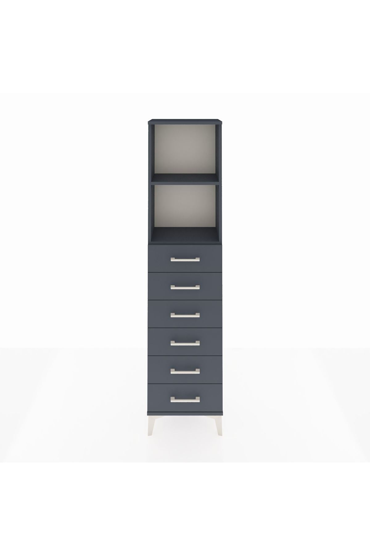 Arges Dolap 2 Raflı 6 Çekmeceli 44x30x182 Antrasit-Antrasit