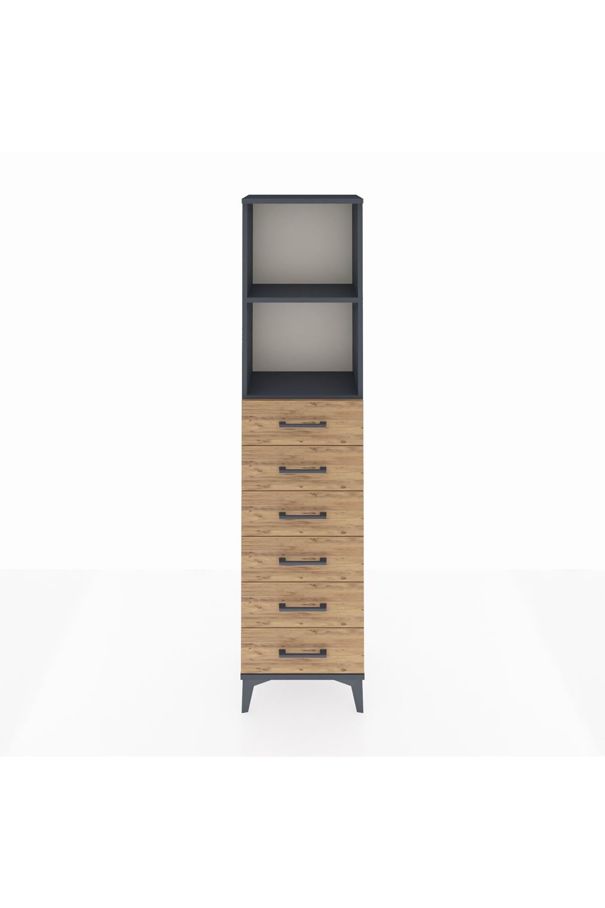 Arges Dolap 2 Raflı 6 Çekmeceli 44x30x182 Antrasit-Çam