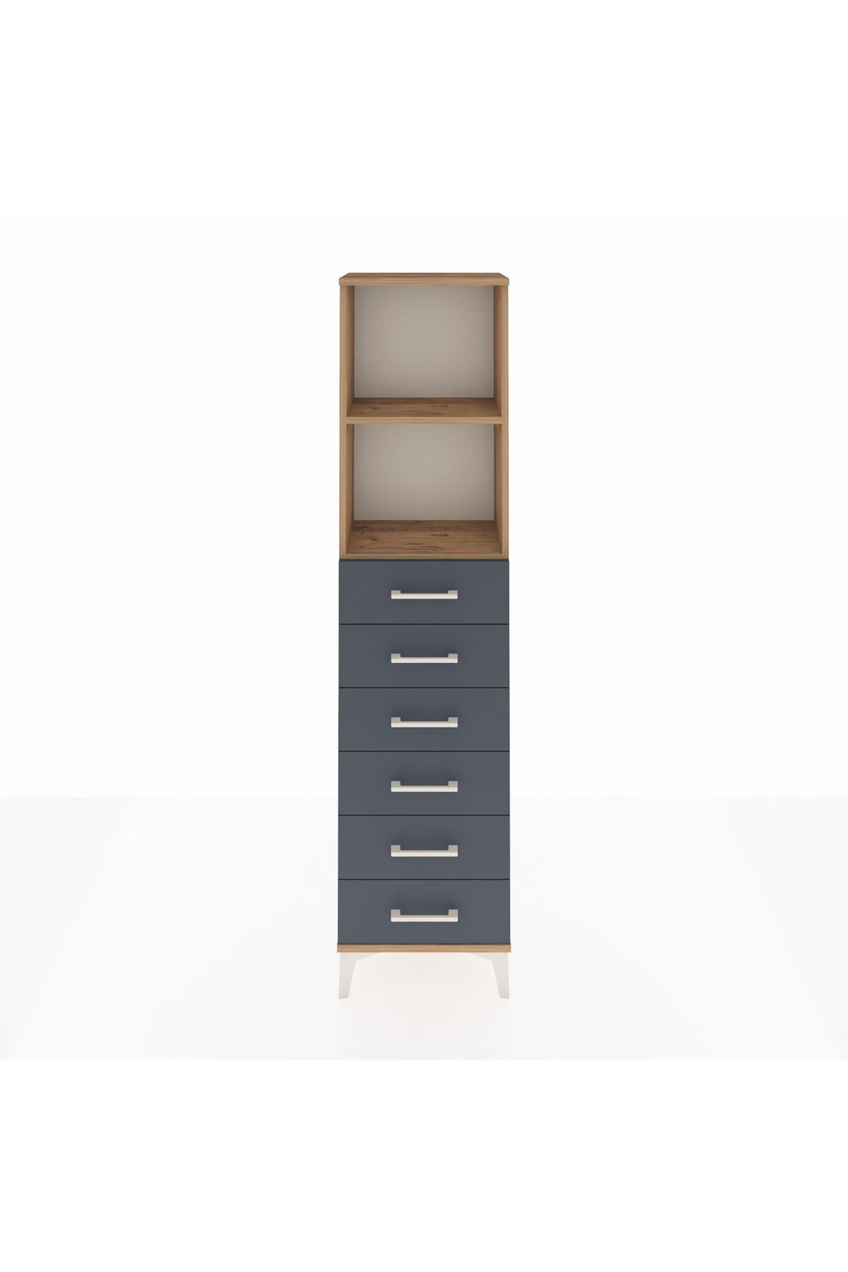 Arges Dolap 2 Raflı 6 Çekmeceli 44x30x182 Çam-Antrasit