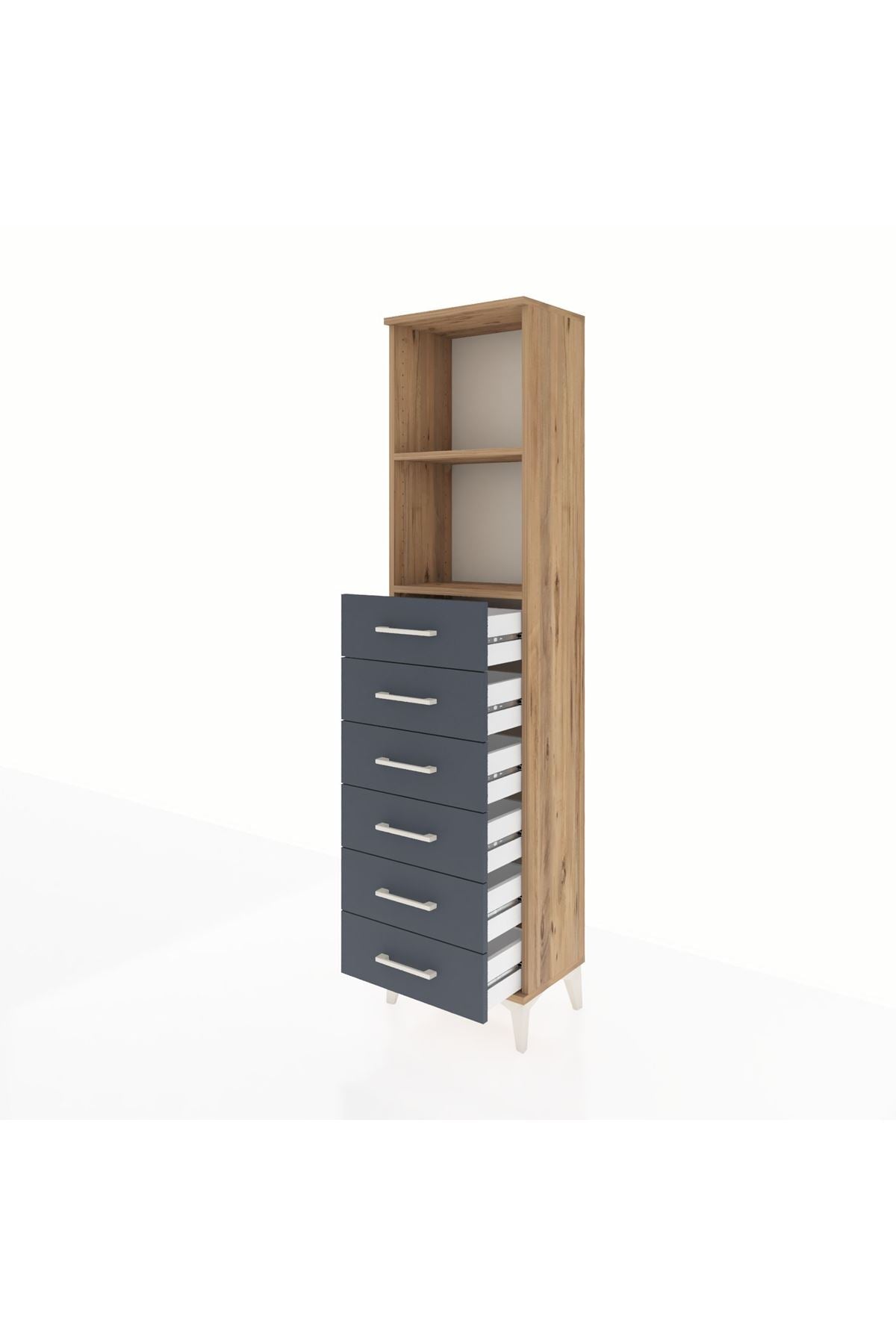 Arges Dolap 2 Raflı 6 Çekmeceli 44x30x182 Çam-Antrasit