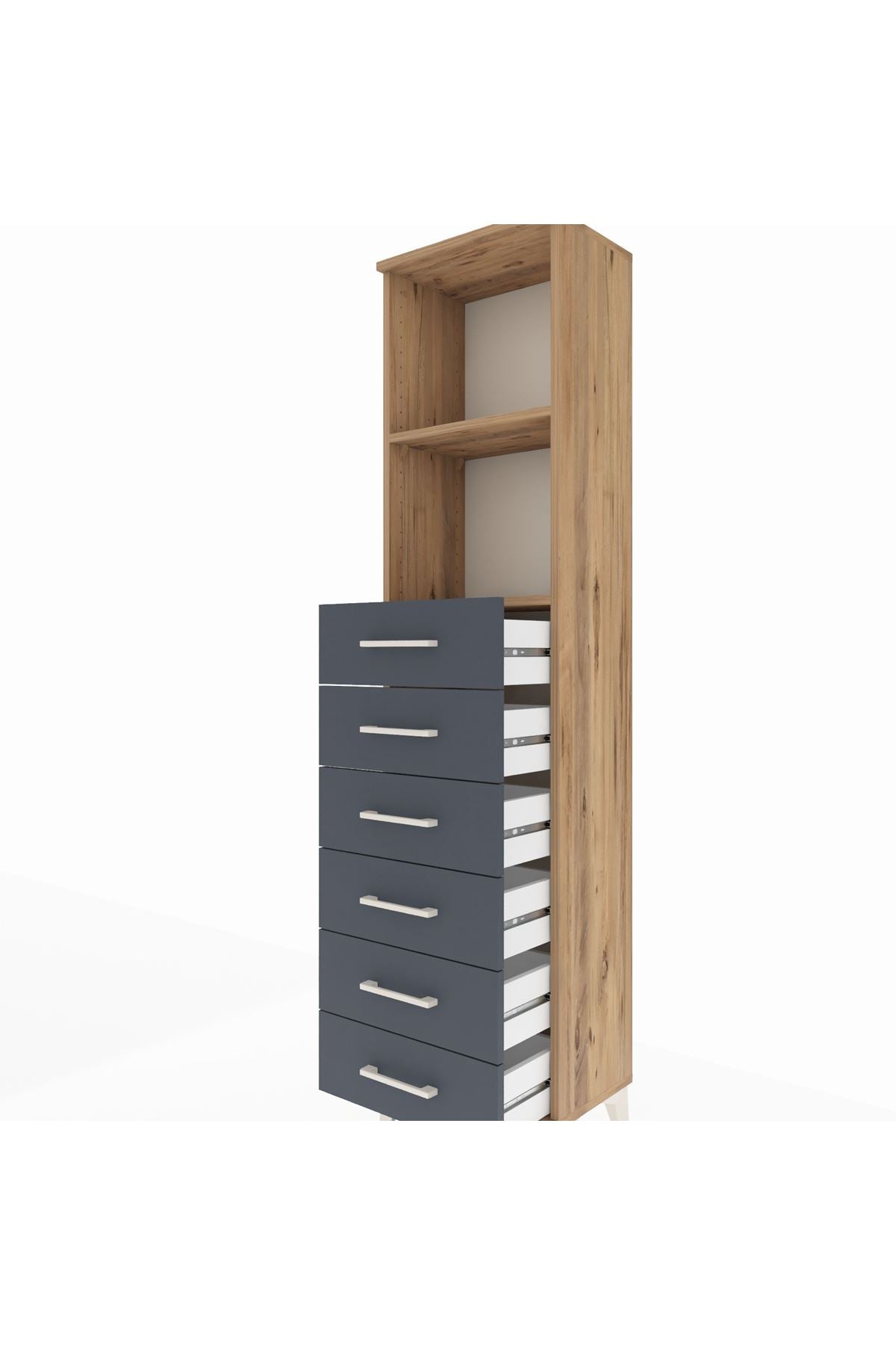 Arges Dolap 2 Raflı 6 Çekmeceli 44x30x182 Çam-Antrasit