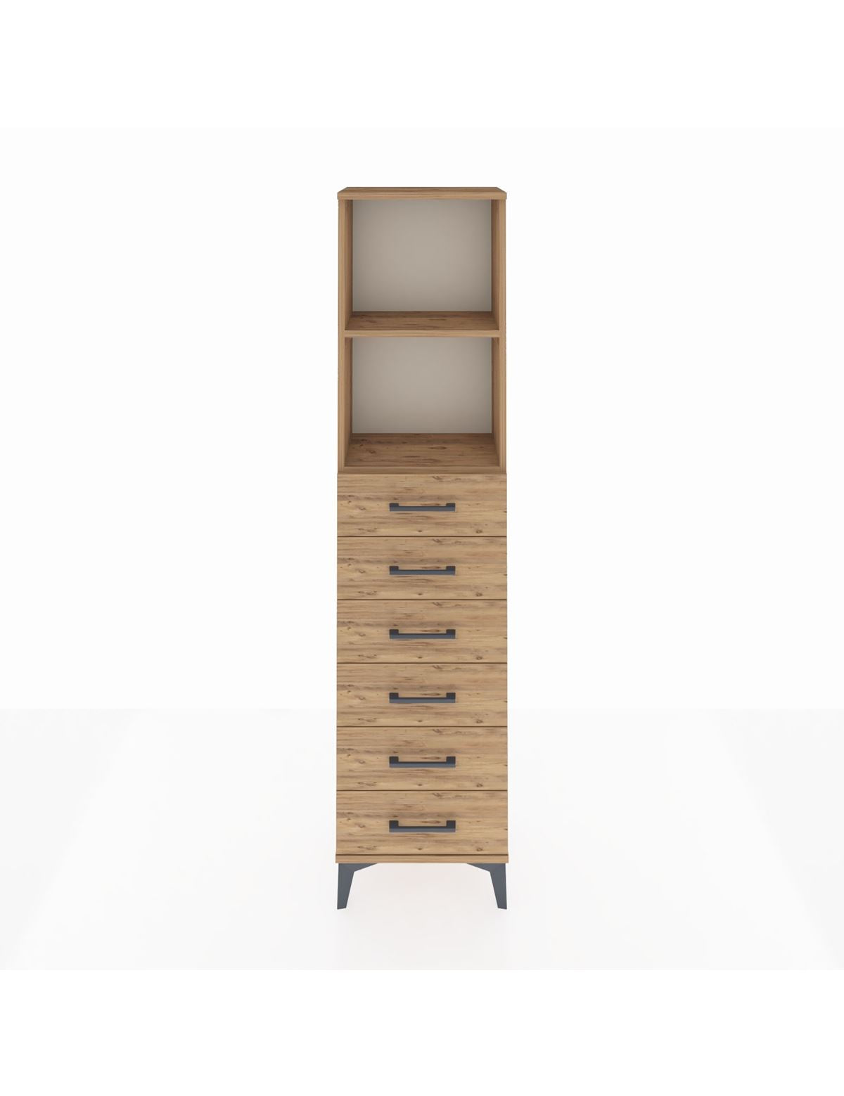 Arges Dolap 2 Raflı 6 Çekmeceli 44x30x182 Çam-Çam