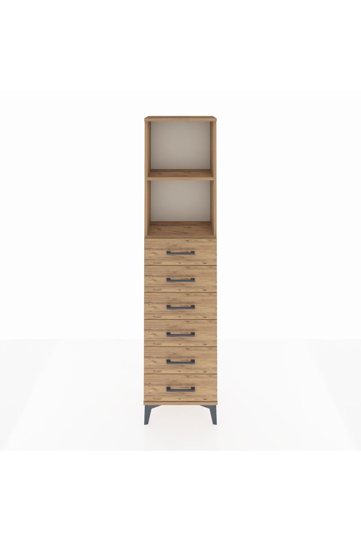 Arges Dolap 2 Raflı 6 Çekmeceli 44x30x182 Çam-Çam