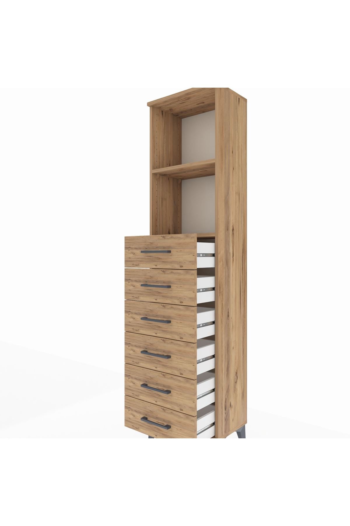 Arges Dolap 2 Raflı 6 Çekmeceli 44x30x182 Çam-Çam