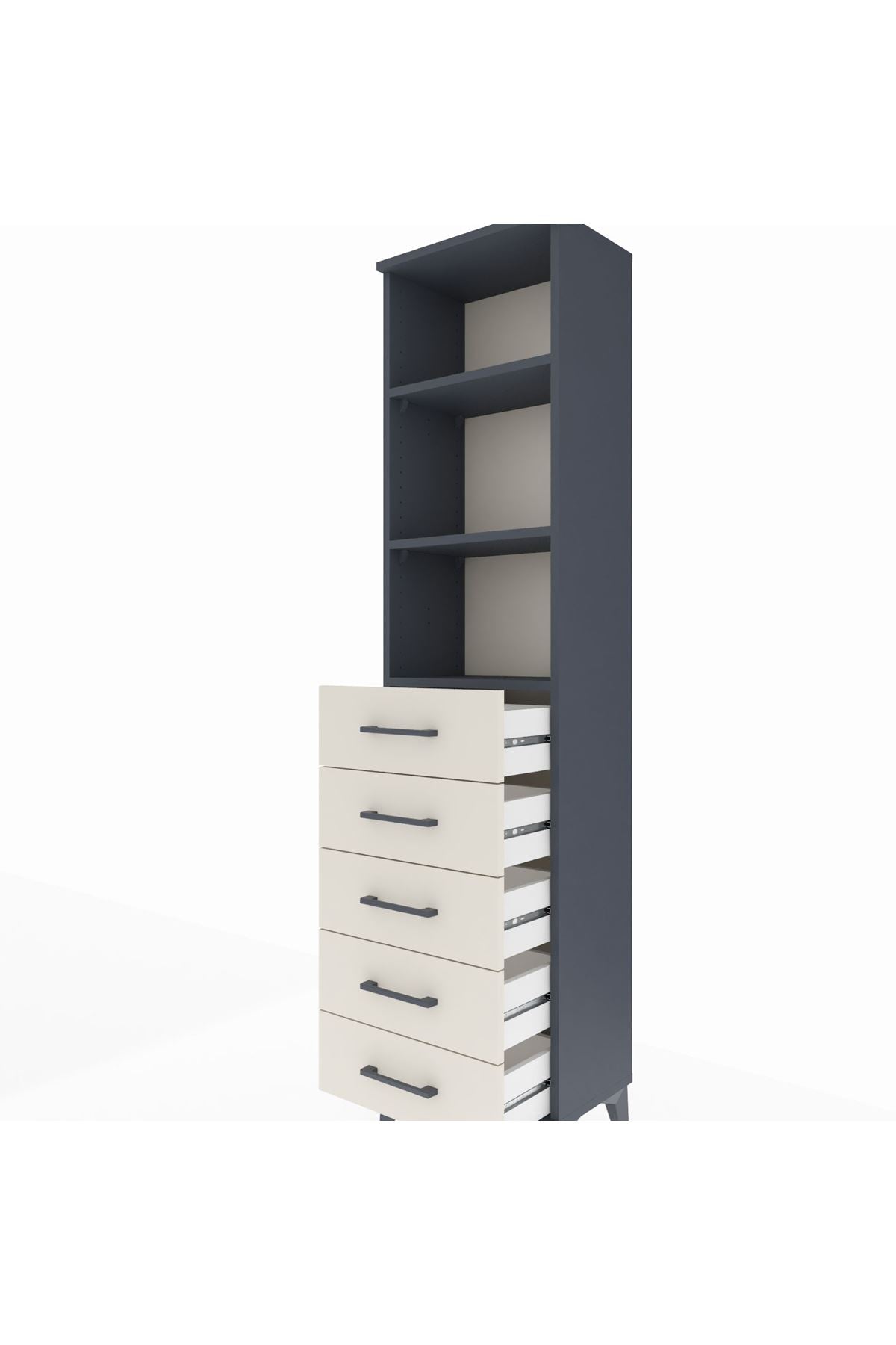 Arges Dolap 3 Raflı 5 Çekmeceli 44x30x182 Antrasit-Aytaşı