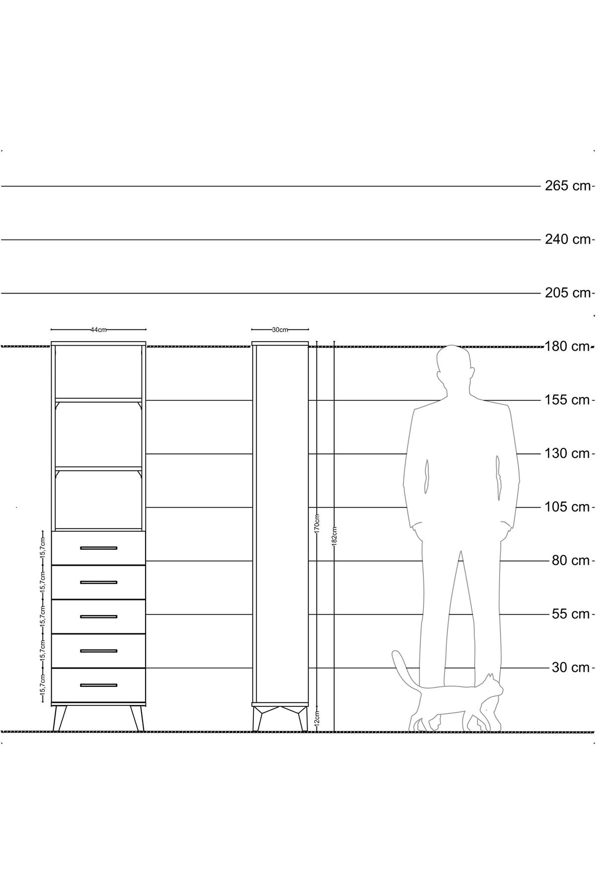 Arges Dolap 3 Raflı 5 Çekmeceli 44x30x182 Antrasit-Aytaşı