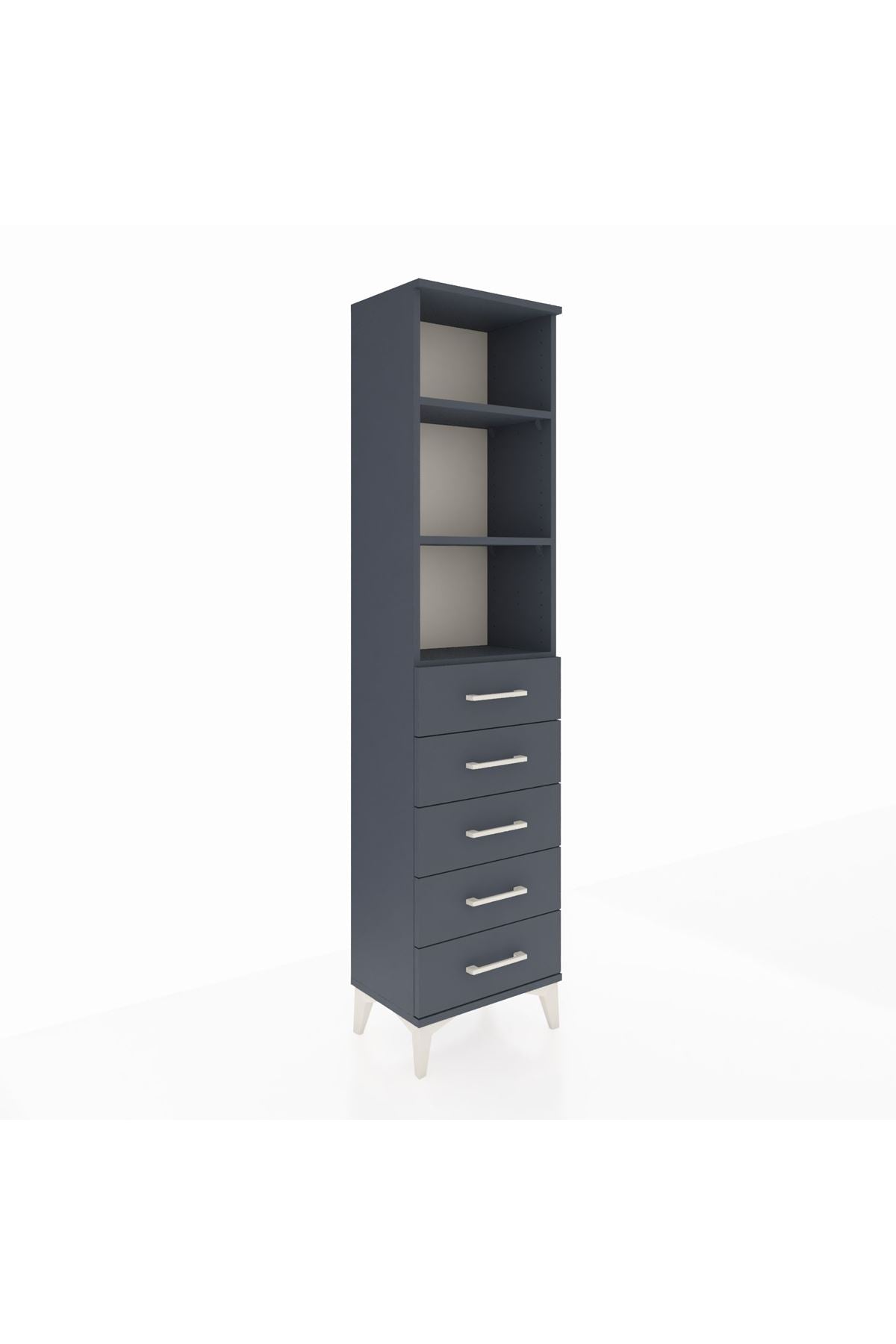 Arges Dolap 3 Raflı 5 Çekmeceli 44x30x182 Antrasit-Antrasit