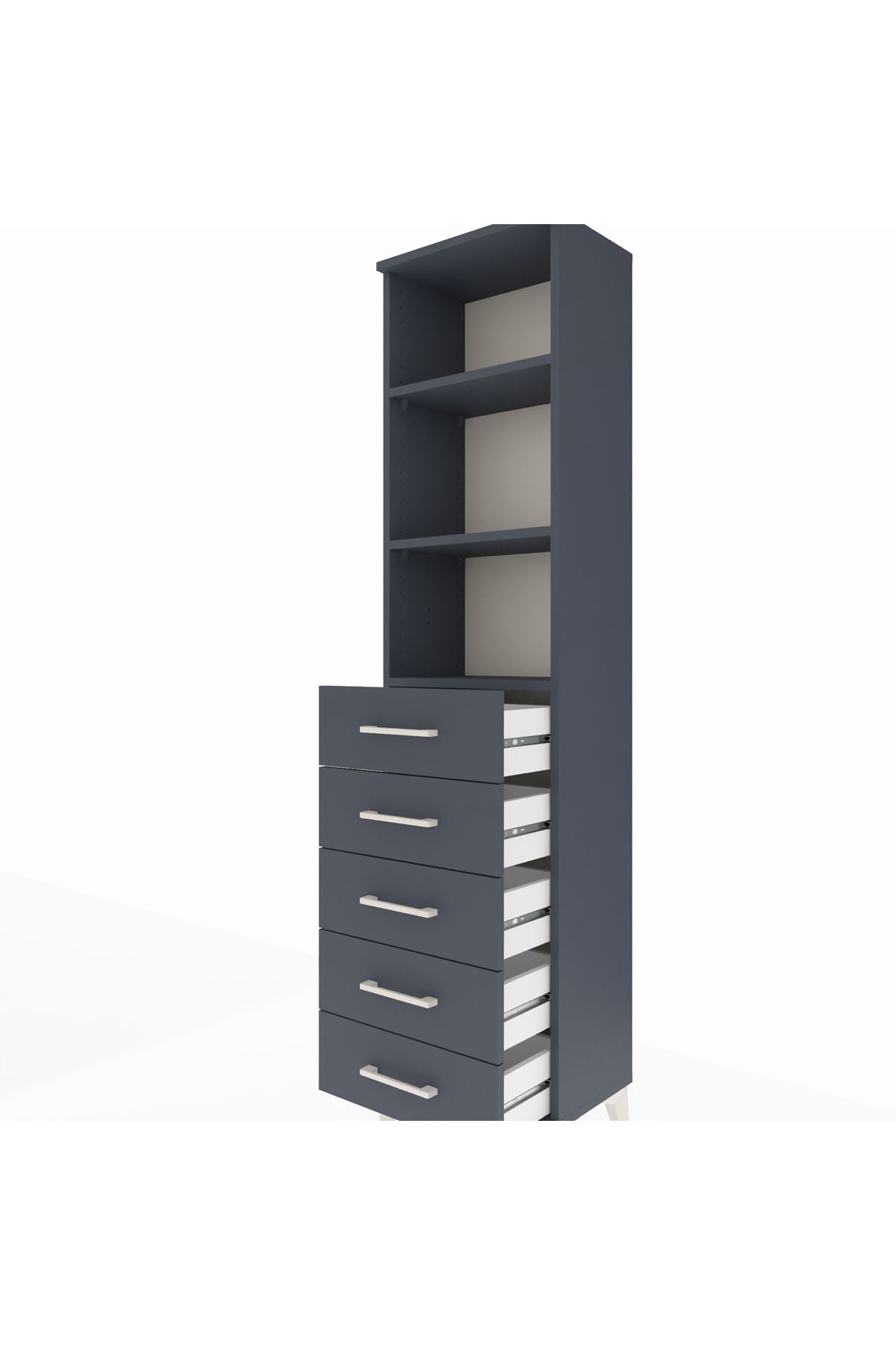 Arges Dolap 3 Raflı 5 Çekmeceli 44x30x182 Antrasit-Antrasit