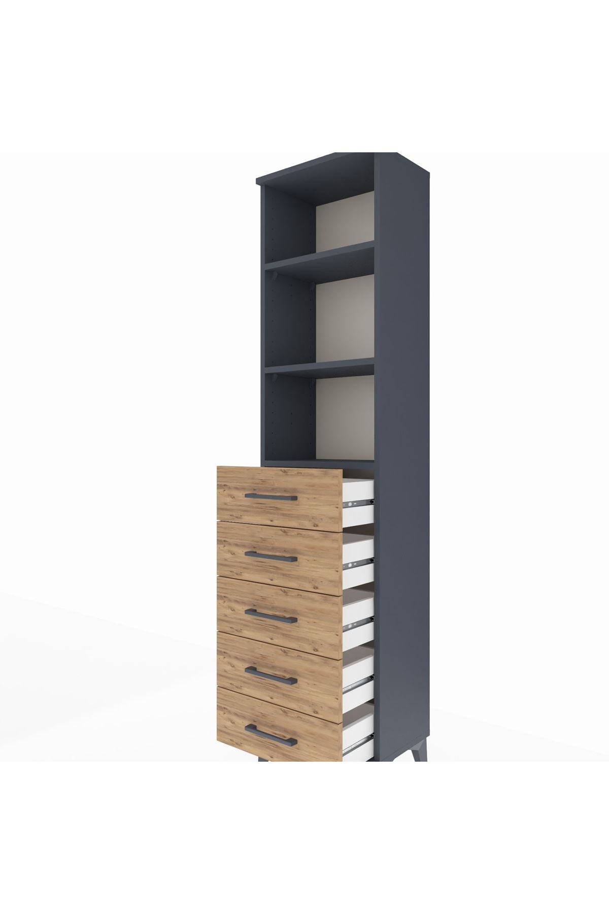 Arges Dolap 3 Raflı 5 Çekmeceli 44x30x182 Antrasit-Çam