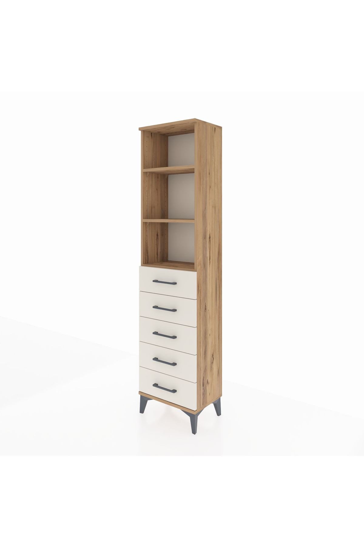 Arges Dolap 3 Raflı 5 Çekmeceli 44x30x182 Çam-Aytaşı