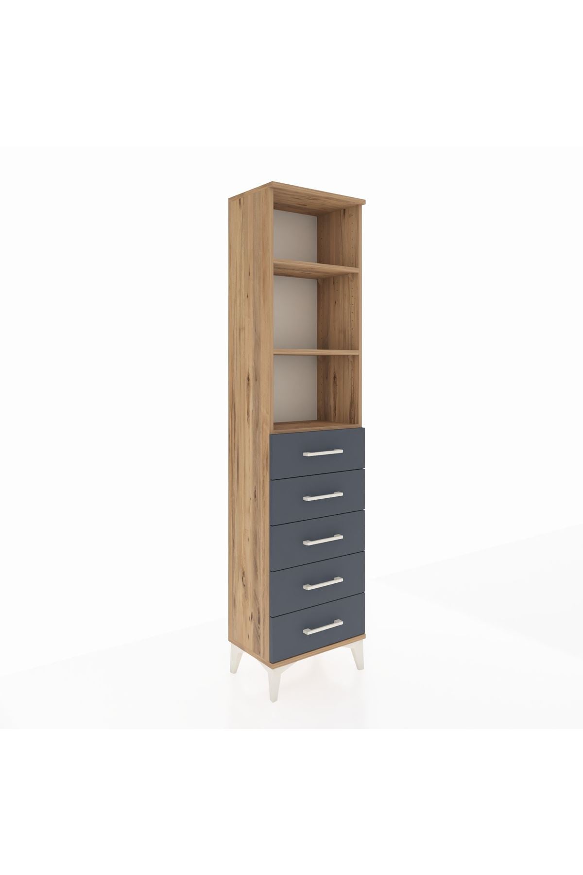 Arges Dolap 3 Raflı 5 Çekmeceli 44x30x182 Çam-Antrasit