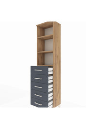 Arges Dolap 3 Raflı 5 Çekmeceli 44x30x182 Çam-Antrasit