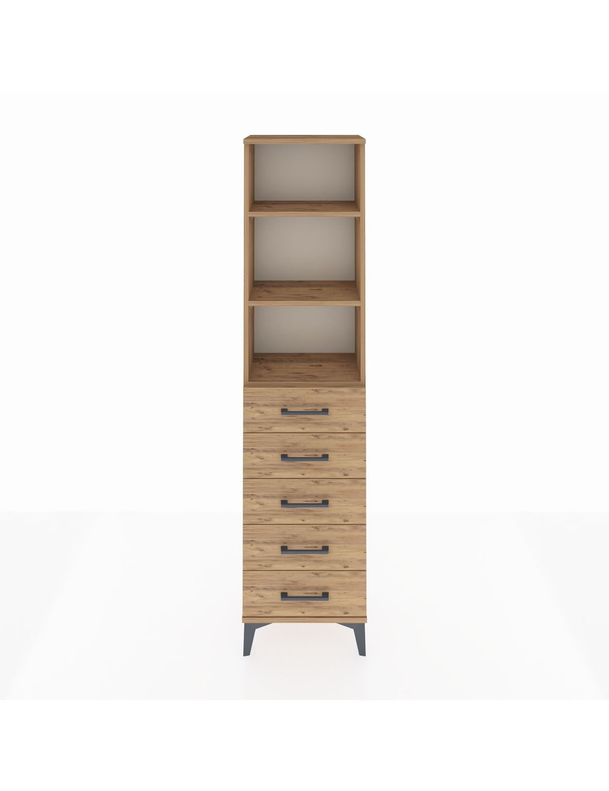 Arges Dolap 3 Raflı 5 Çekmeceli 44x30x182 Çam-Çam