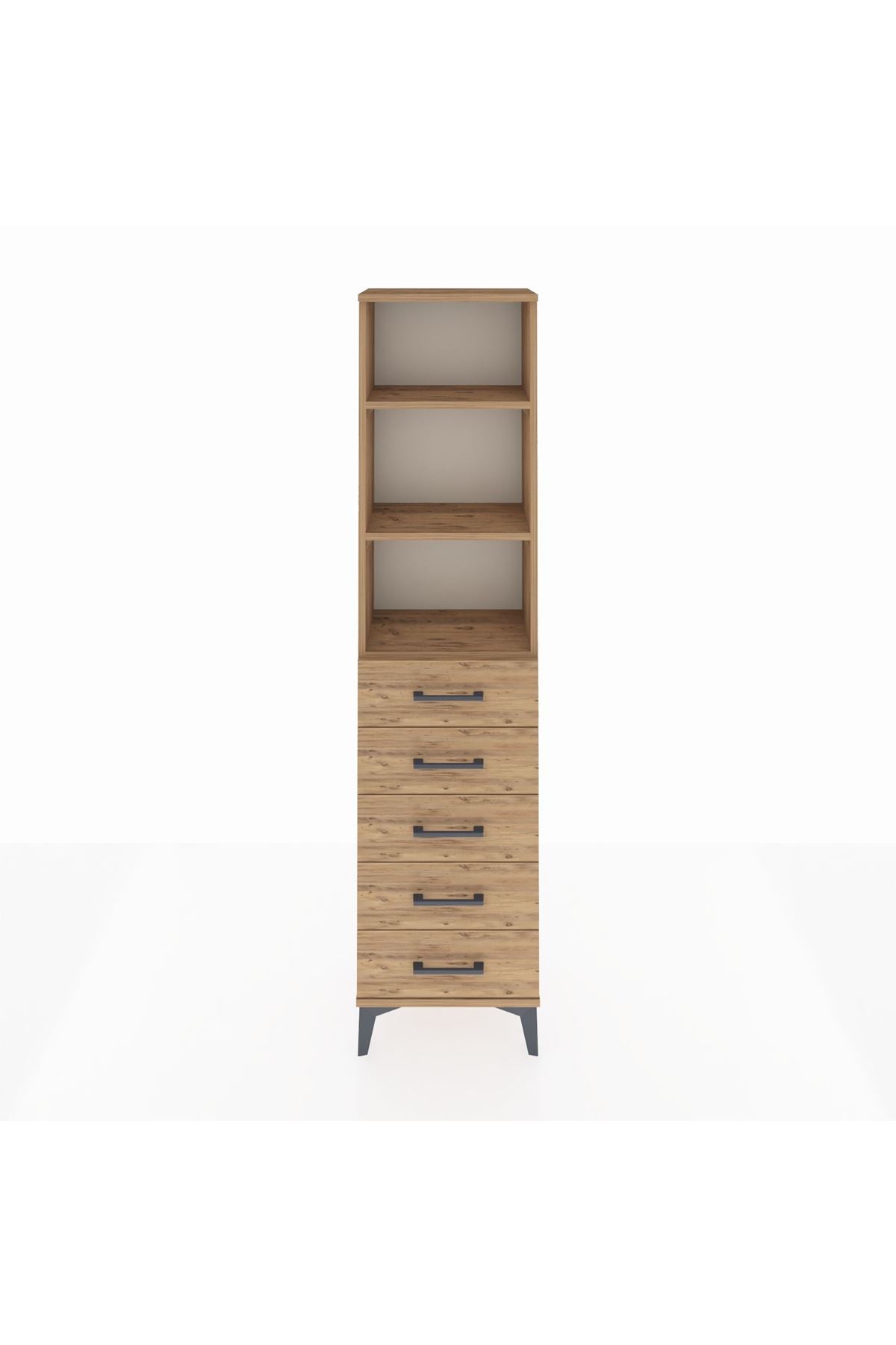 Arges Dolap 3 Raflı 5 Çekmeceli 44x30x182 Çam-Çam