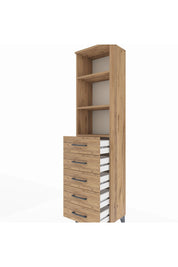 Arges Dolap 3 Raflı 5 Çekmeceli 44x30x182 Çam-Çam