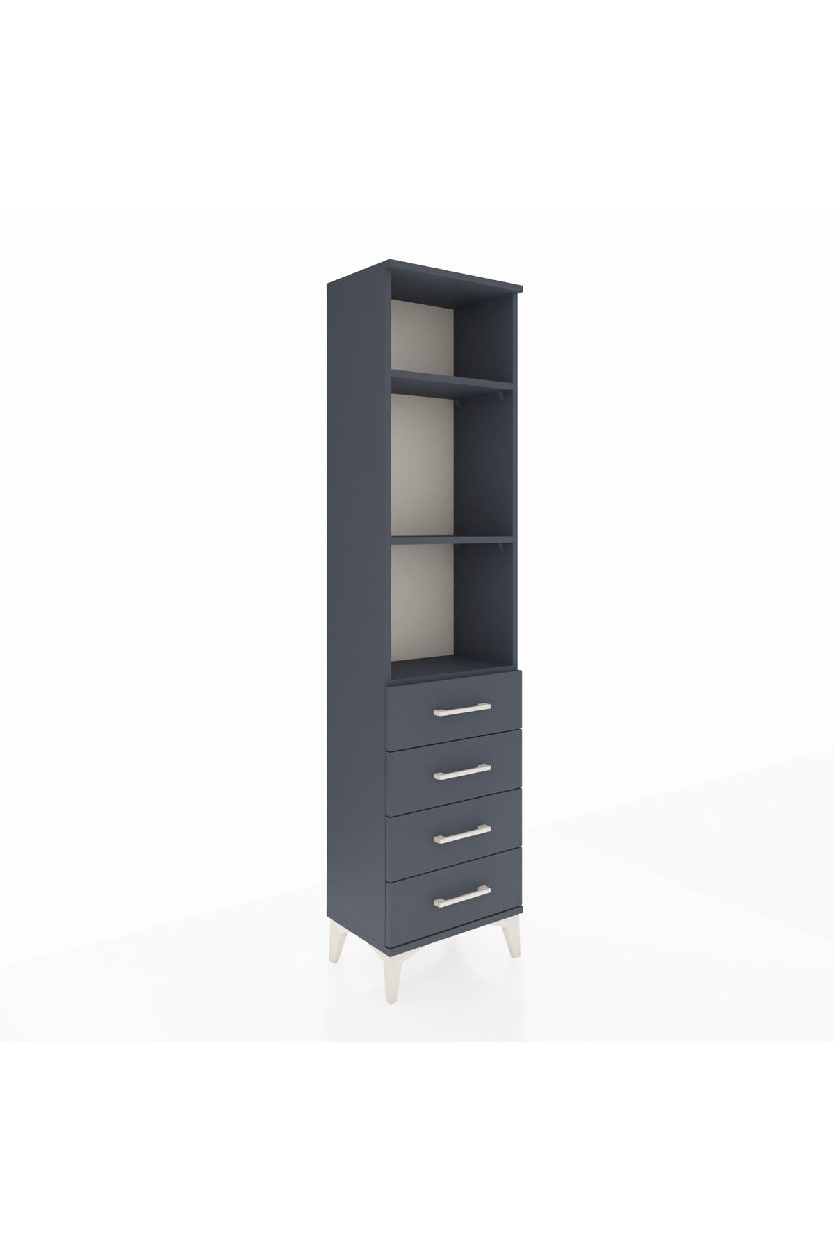 Arges Dolap 3 Raflı 4 Çekmeceli 44x30x182 Antrasit-Antrasit