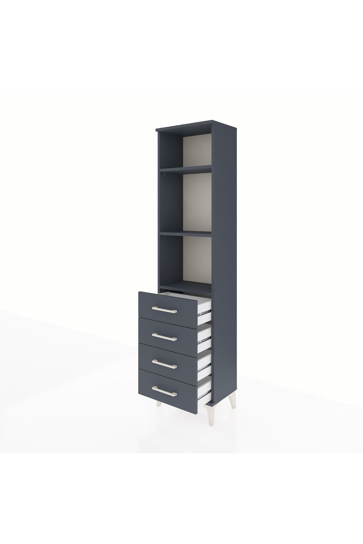 Arges Dolap 3 Raflı 4 Çekmeceli 44x30x182 Antrasit-Antrasit