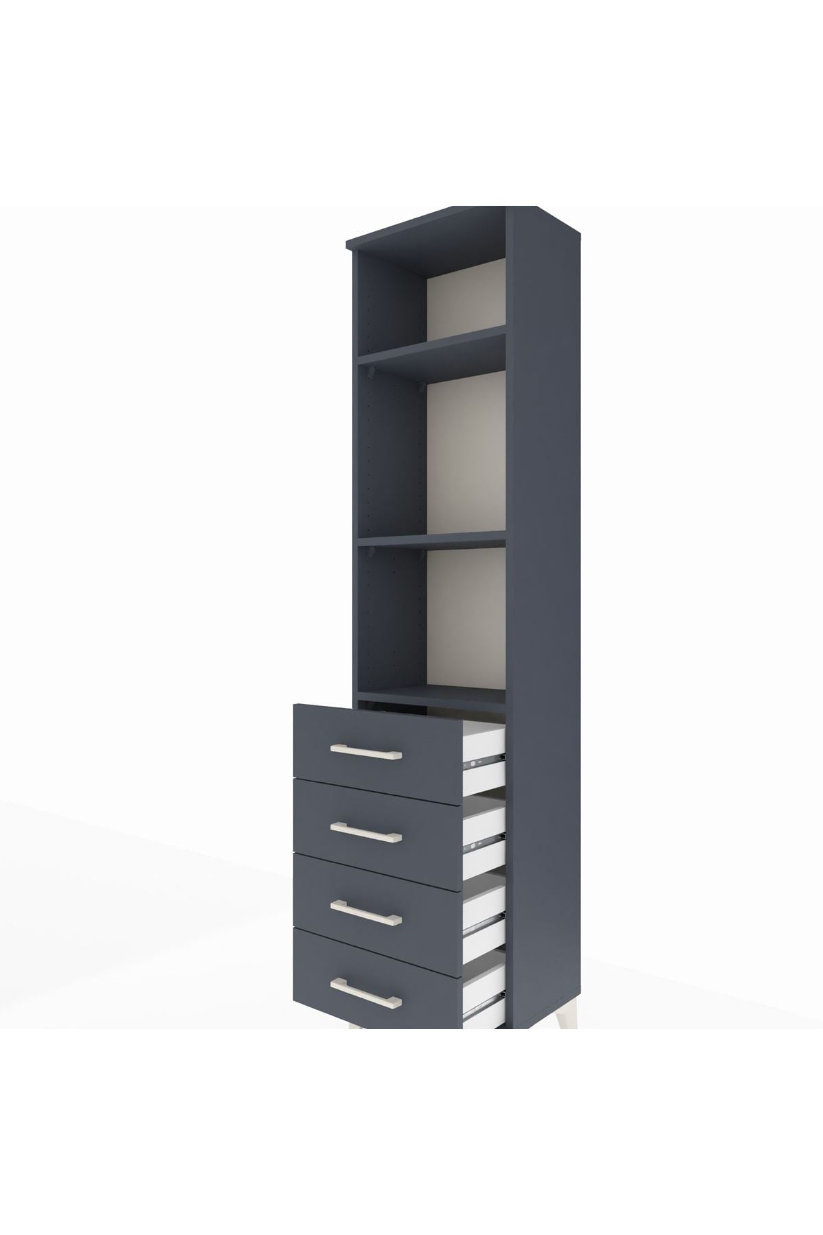 Arges Dolap 3 Raflı 4 Çekmeceli 44x30x182 Antrasit-Antrasit